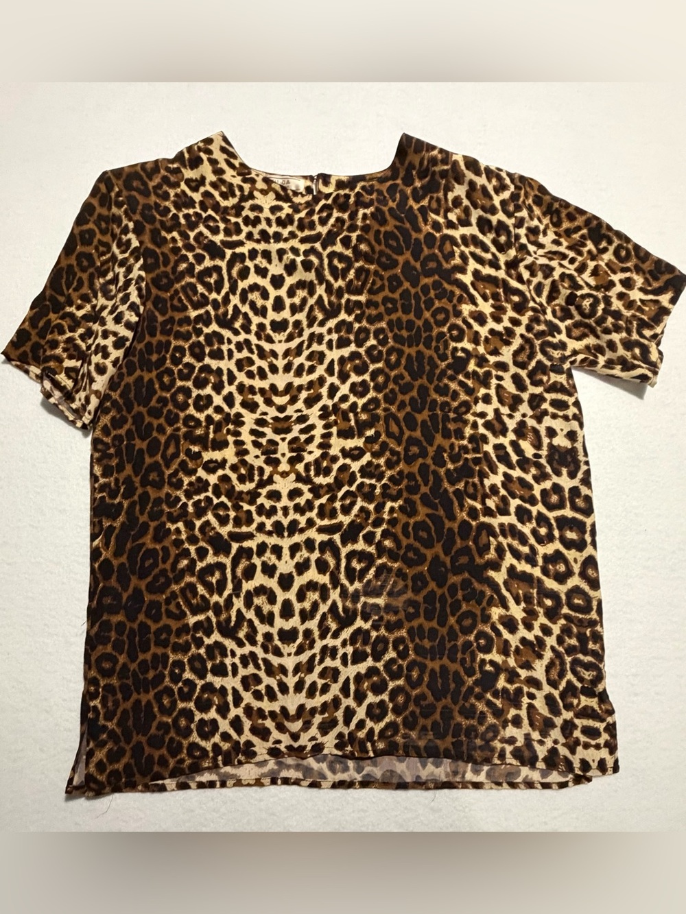 Leopard Print Short Sleeve Blouse 100% Silk